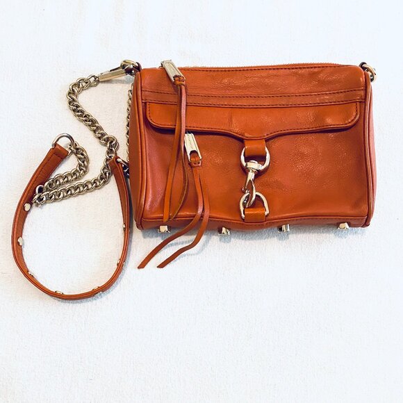 Rebecca Minkoff crossbody bag Carmel leather gold-toned chain strap luxury - Picture 1 of 8